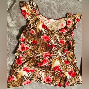 CATO Sleeveless Tropical Ruffled Hibiscus Top Women’s Plus Size 22/24W